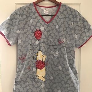 Womens Disney Pooh Scrub Top Large